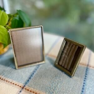 Set of 2 Vintage Gold Metal Tabletop Picture Frames, Easel Back, Ornate Edge
